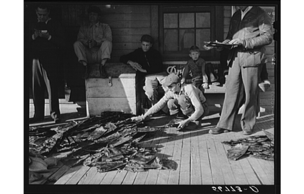 Selling and trading fur in Delacroix, 1941. Source: Library of Congress