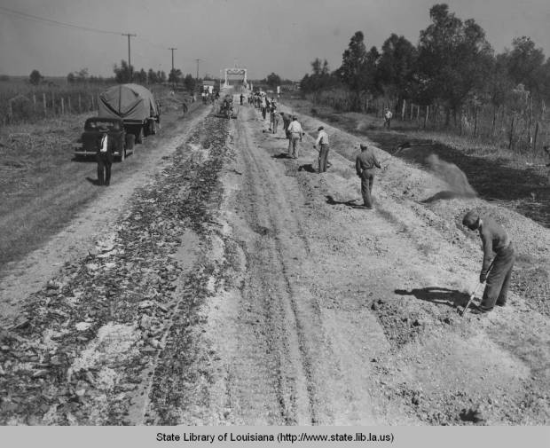 Working on highway project, 1936. Source: Louisiana Digital Library