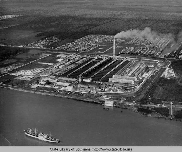 Kaiser Aluminum Plant, Chalmette, 1950s. My grandfather was working there at the time. Source: Louisiana Digital Library