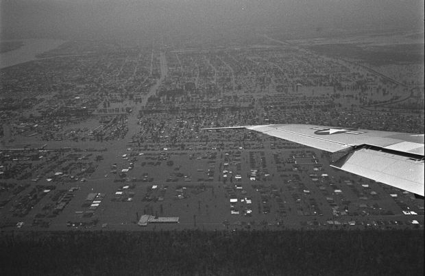 1965 - View of flooding after Hurricane Betsy as viewed from President Lyndon Johnson's Air Force One airplane